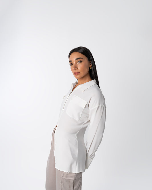 Utility Zip-Up Shirt in White