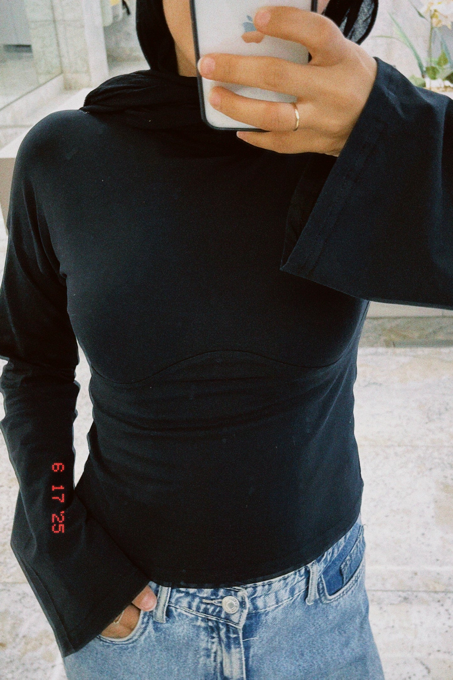 Lined Cotton T-Shirt: Black
