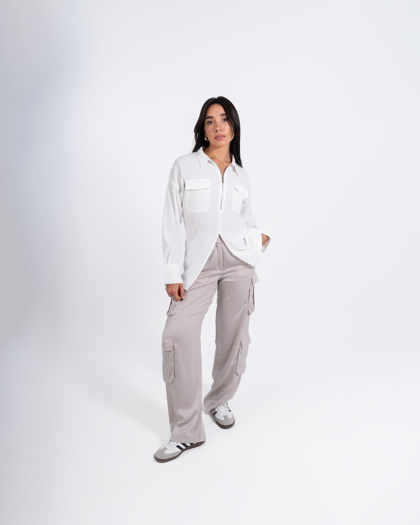 Utility Zip-Up Shirt in White