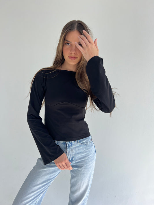 Lined Cotton T-Shirt: Black