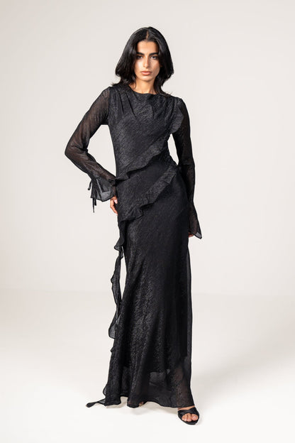 Glam Ruffle Dress in Black