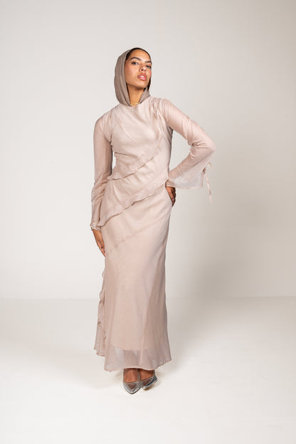 Glam Ruffle Dress in Beige