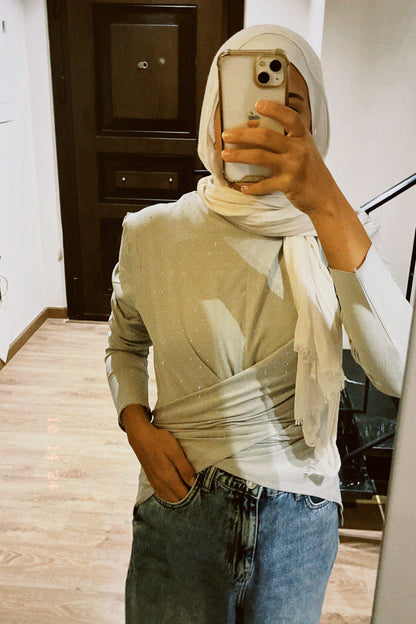 The studded Wrap Cotton T-shirt: Silver Grey