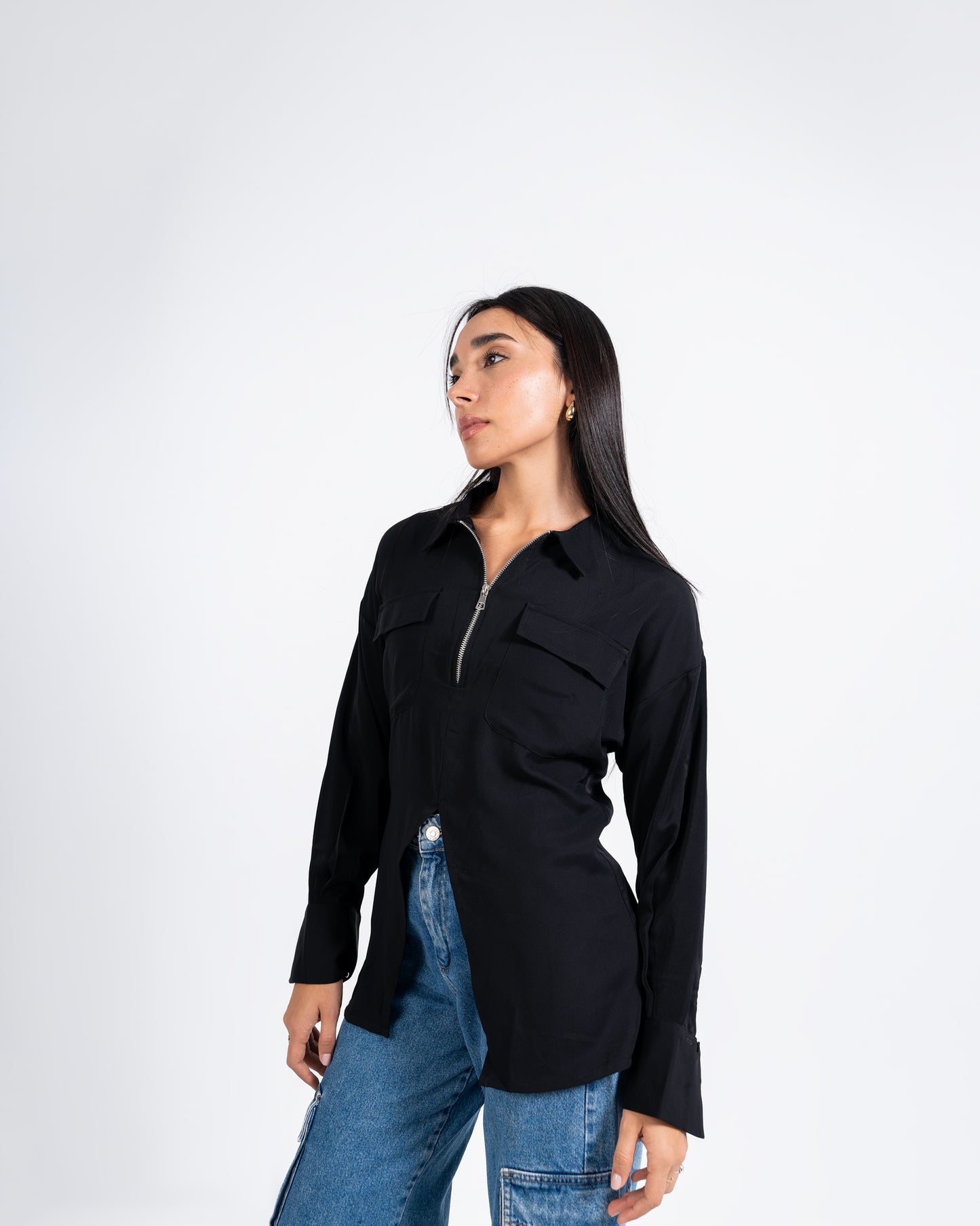 Utility Zip up Shirt in Black