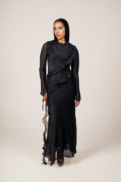 Glam Ruffle Dress in Black