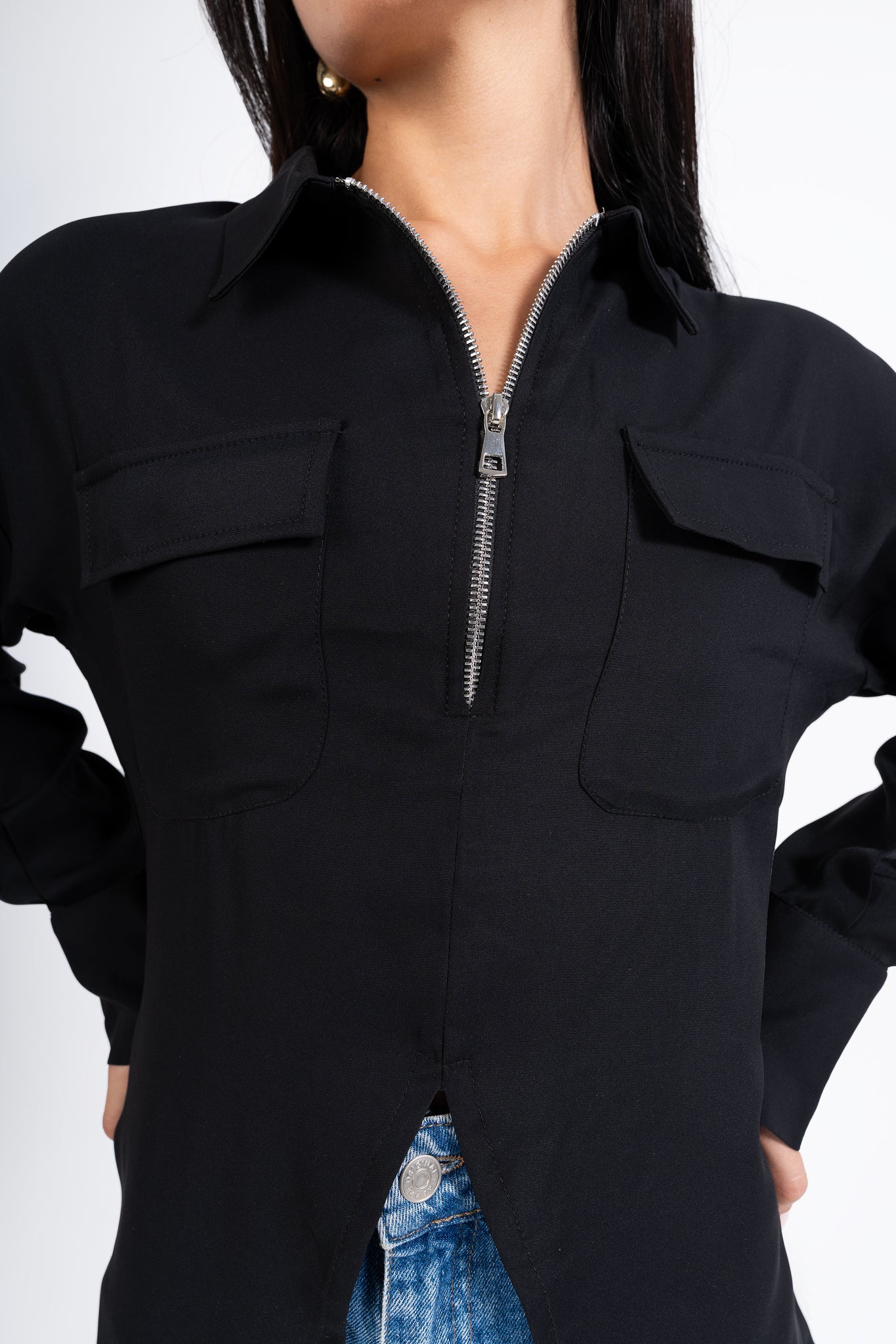 Utility Zip up Shirt in Black