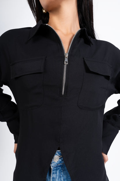 Utility Zip up Shirt in Black