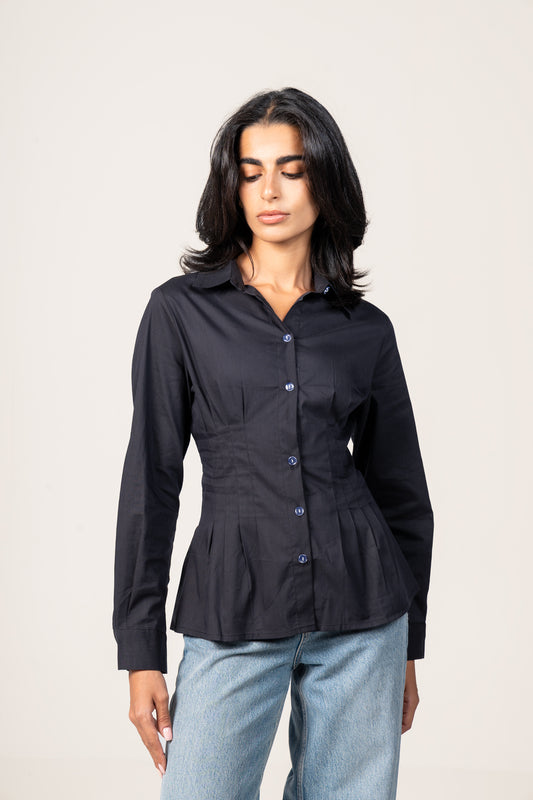 Hourglass Shirt in Black Poplin