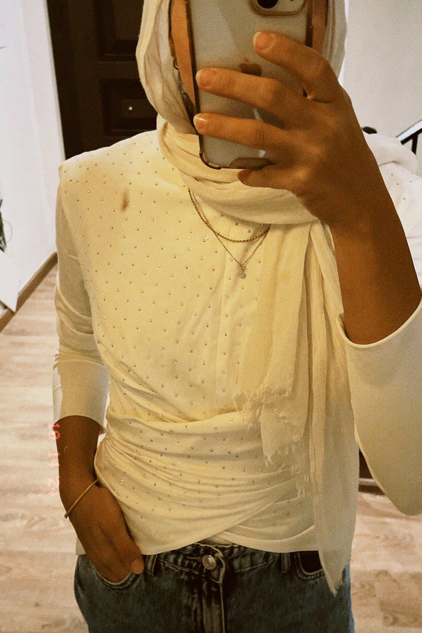 The Studded Wrap Cotton T-shirt: Off White/Créme