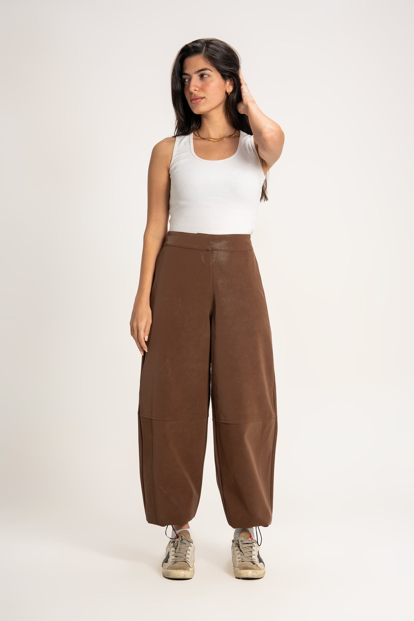 Multi-Shape Leather Trousers in Brown