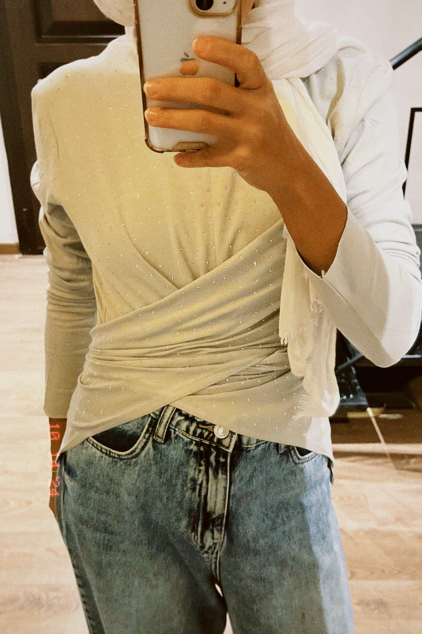 The studded Wrap Cotton T-shirt: Silver Grey