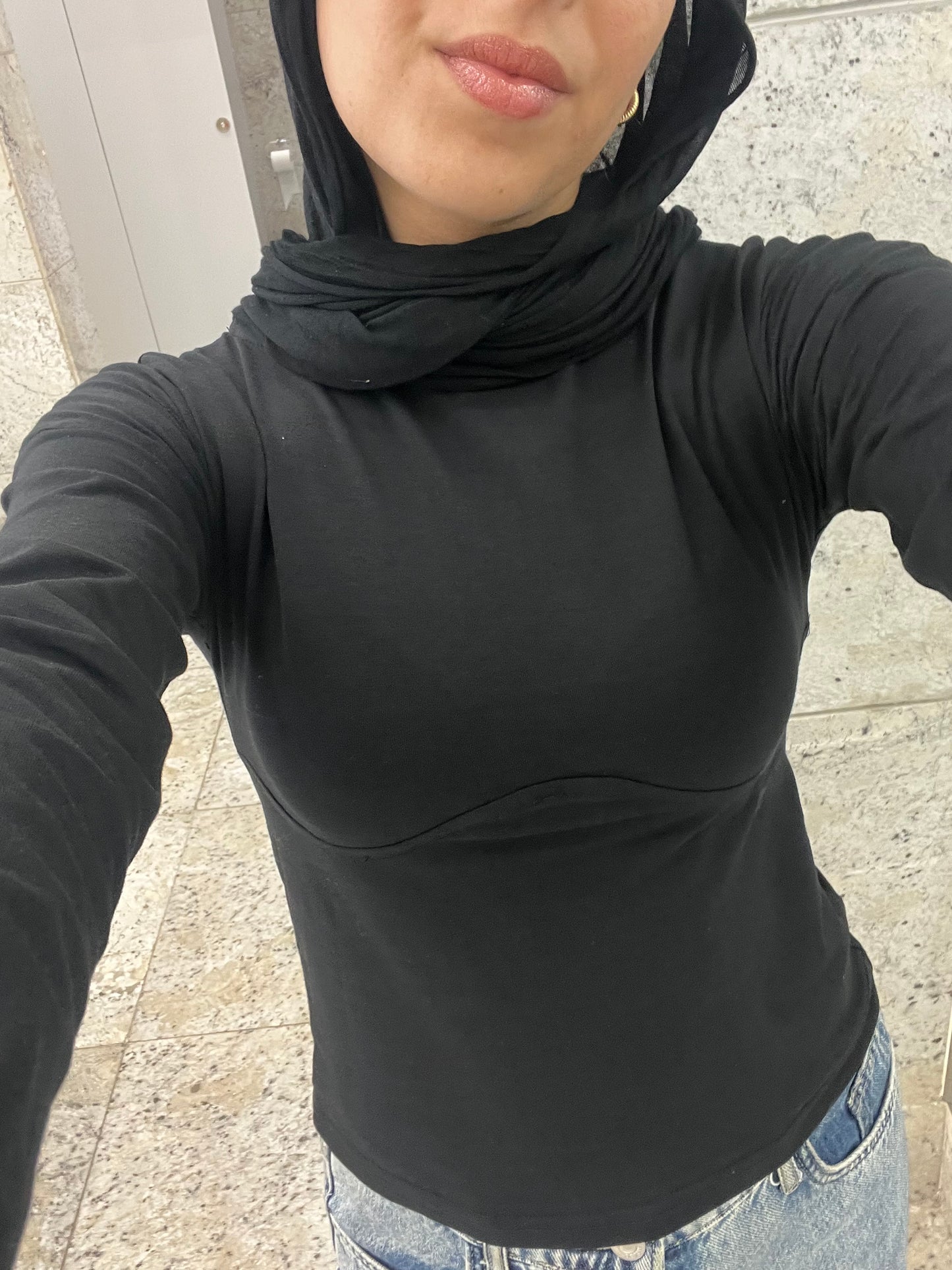 Lined Cotton T-Shirt: Black