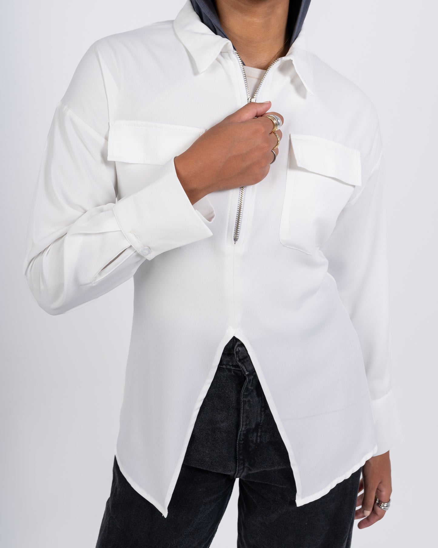 Utility Zip-Up Shirt in White