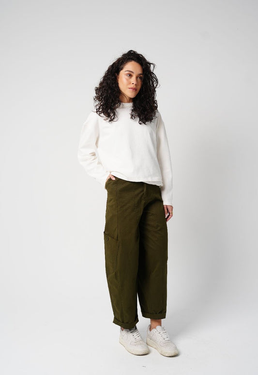 Barrel Trousers in Olive Gabardine