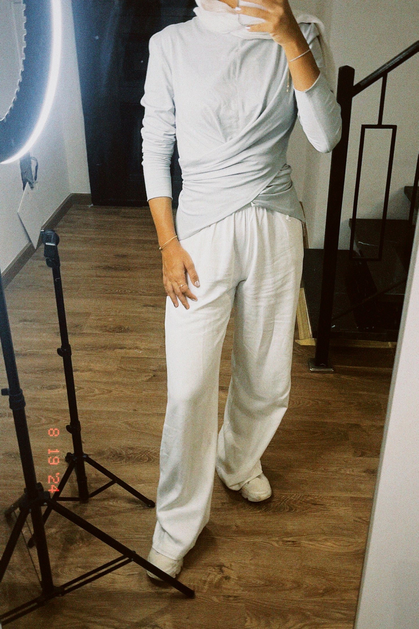Wrap Cotton T-shirt: Silver Grey