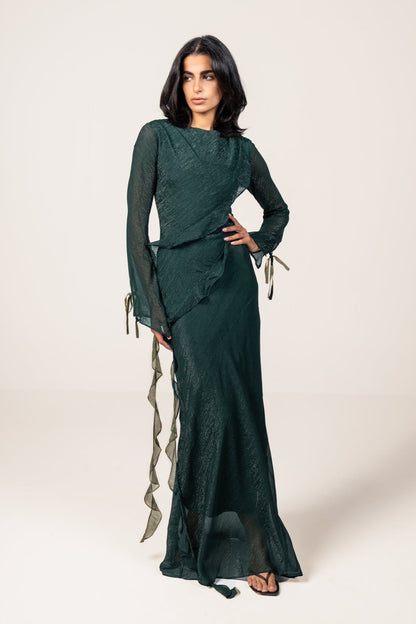 Glam Ruffle Dress in Emerald Green