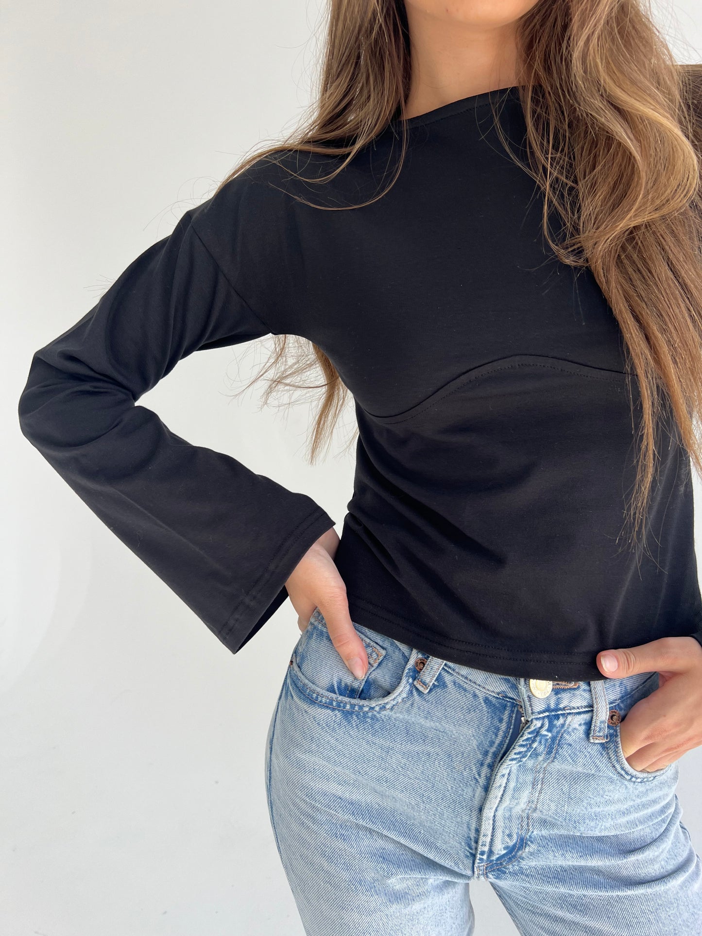 Lined Cotton T-Shirt: Black