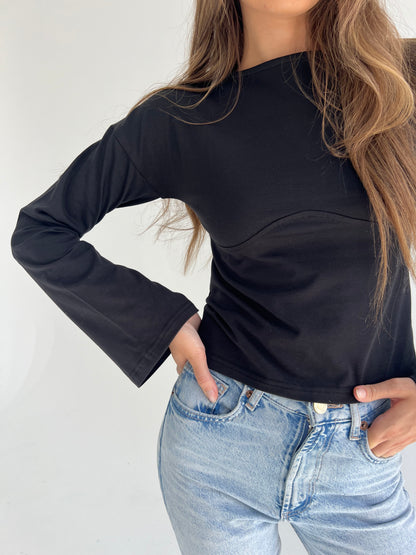 Lined Cotton T-Shirt: Black