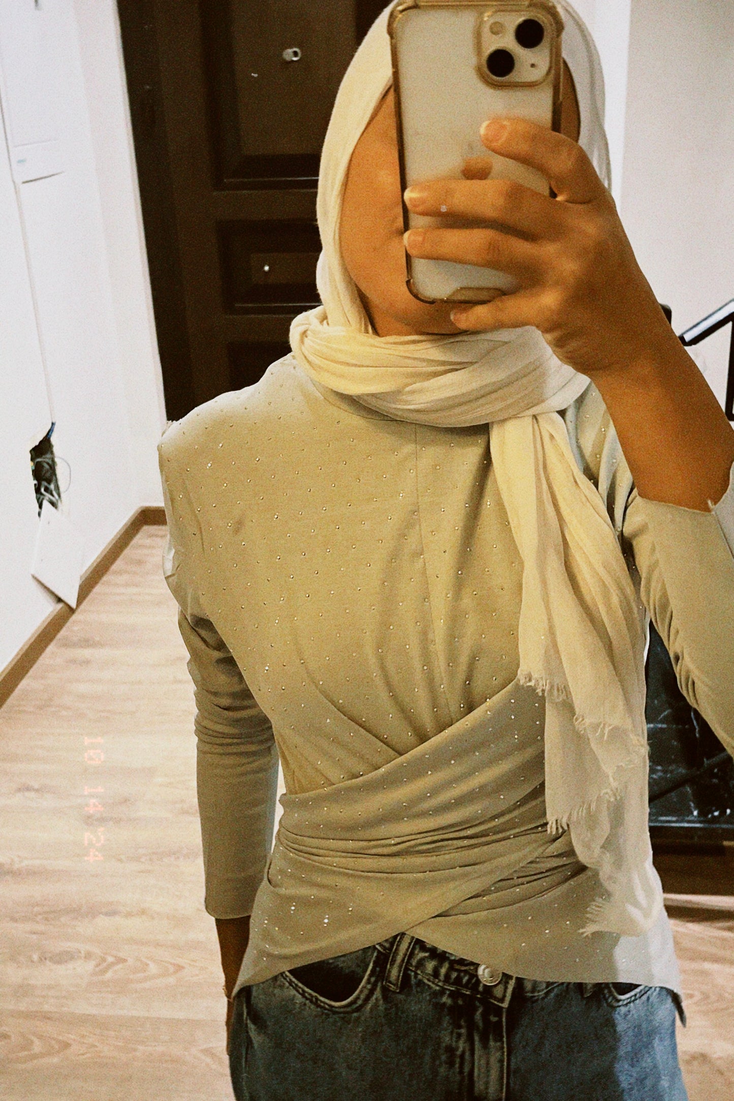 The studded Wrap Cotton T-shirt: Silver Grey