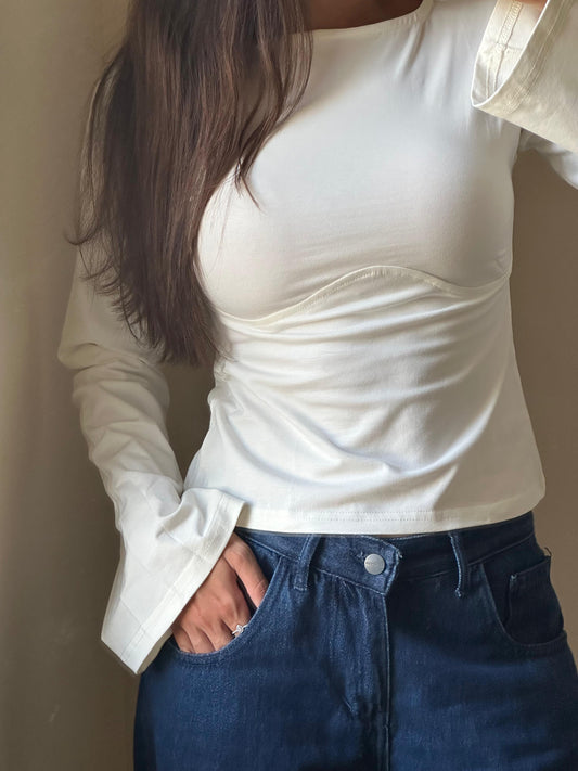 Lined Cotton T-Shirt: Off-White