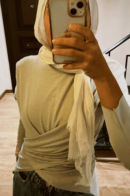 The studded Wrap Cotton T-shirt: Silver Grey