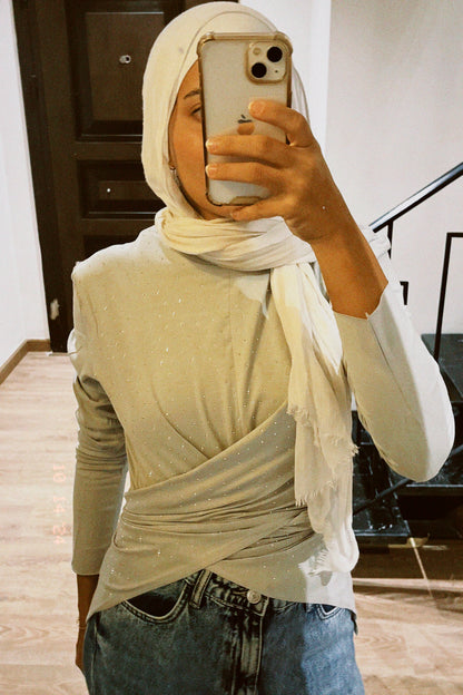 The studded Wrap Cotton T-shirt: Silver Grey