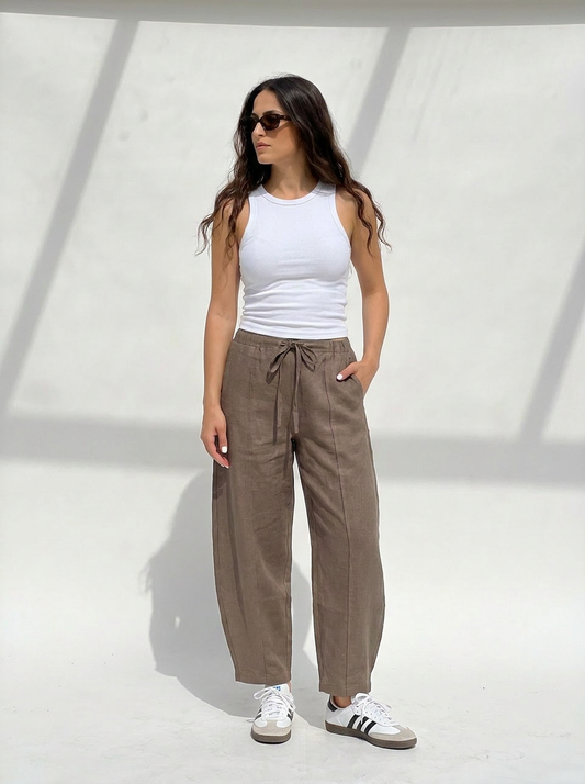 Barrel Linen Pants in Brown