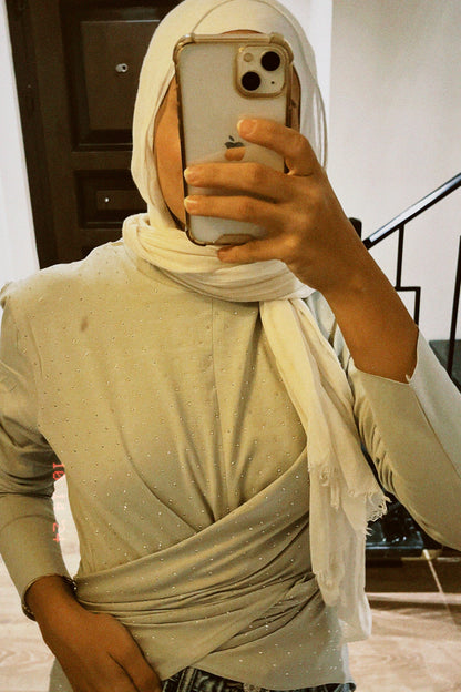 The studded Wrap Cotton T-shirt: Silver Grey