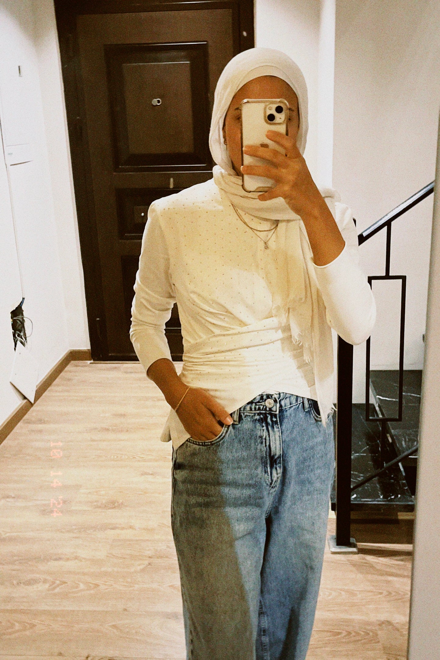 The Studded Wrap Cotton T-shirt: Off White/Créme