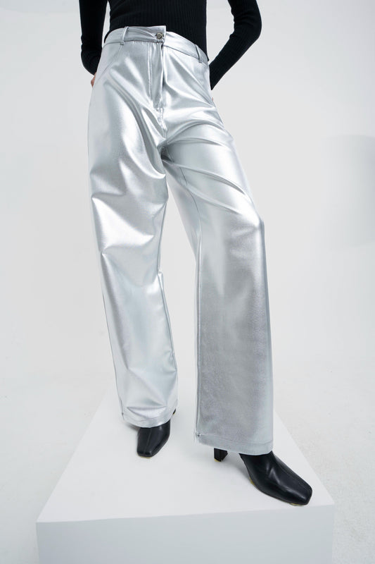The Bold: Silver Metallic Leather Pants