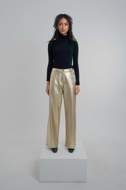 The Bold: Gold Metallic Leather Pants