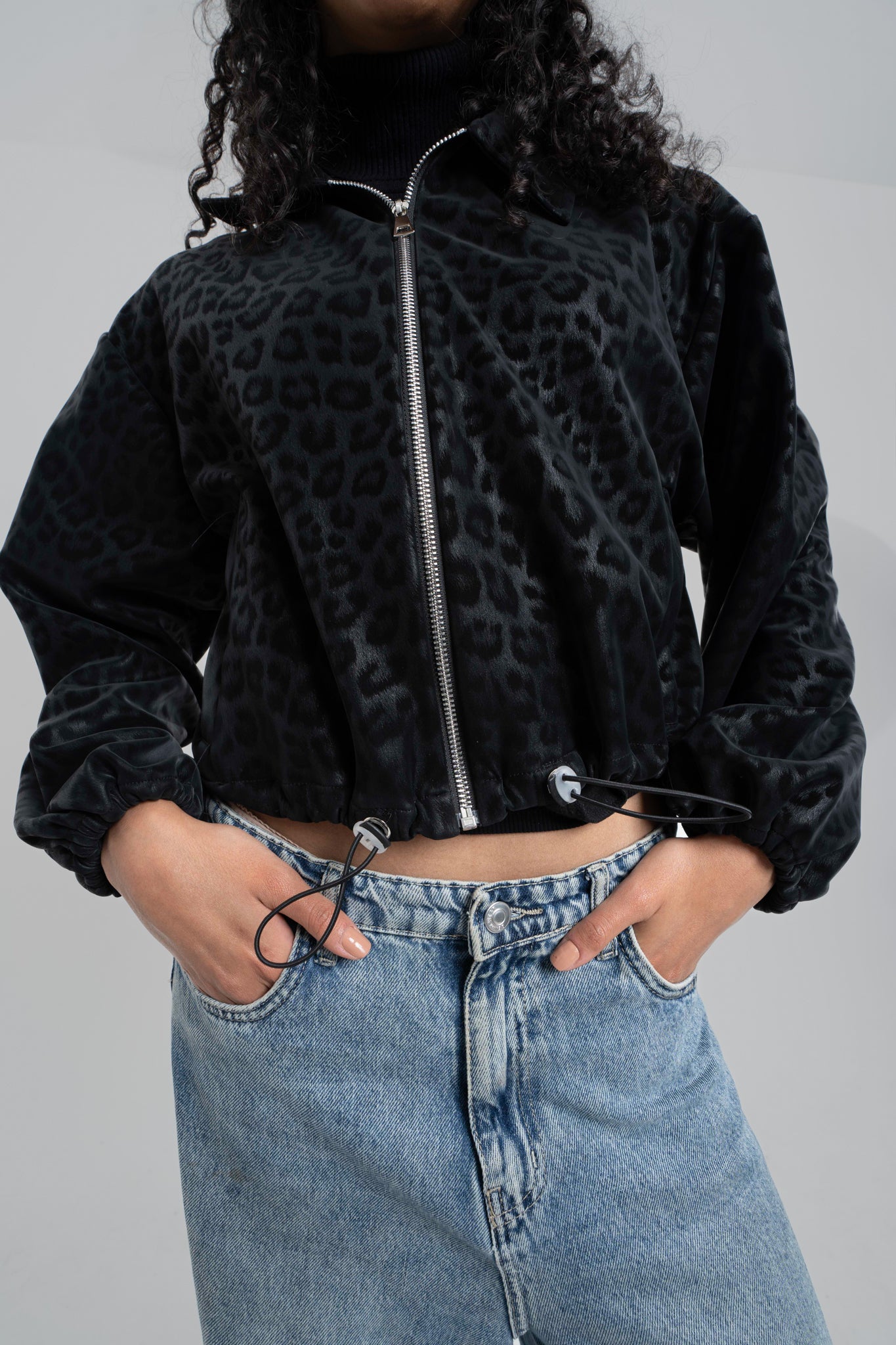 Black Cheetah Collared Jacket