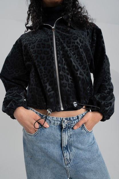 Black Cheetah Collared Jacket