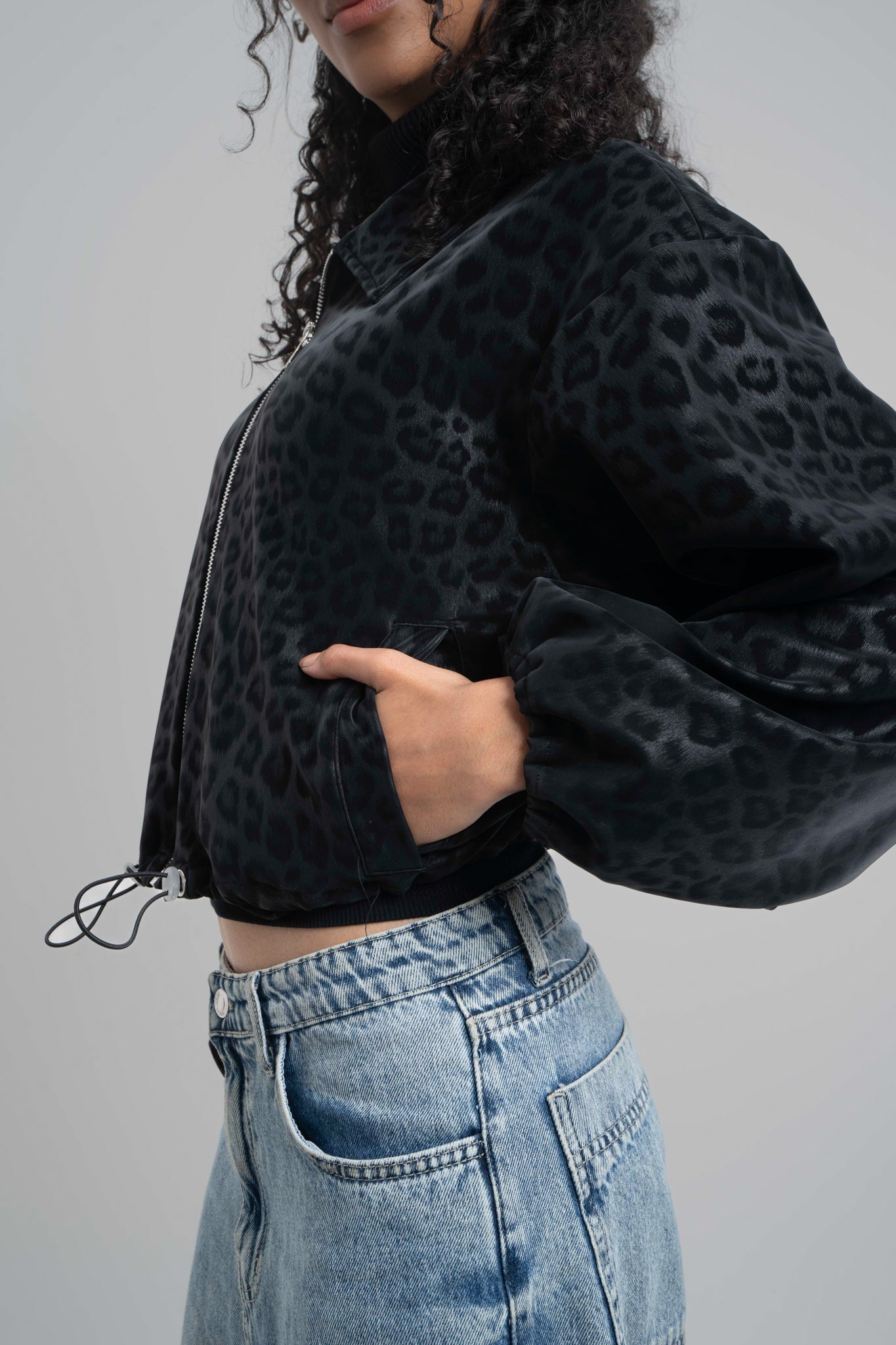 Black Cheetah Collared Jacket