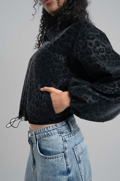 Black Cheetah Collared Jacket