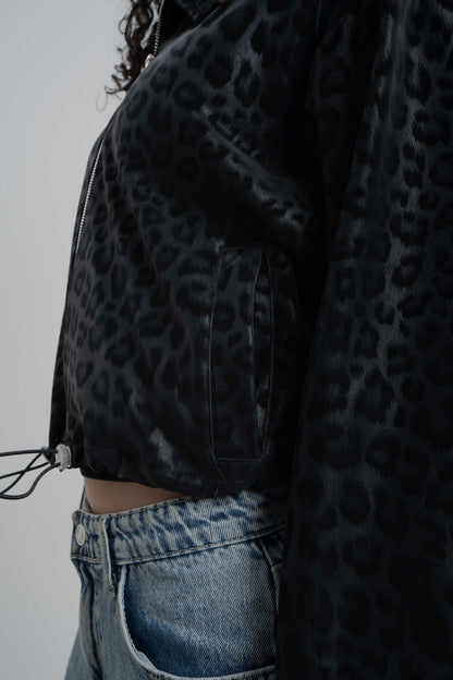 Black Cheetah Collared Jacket
