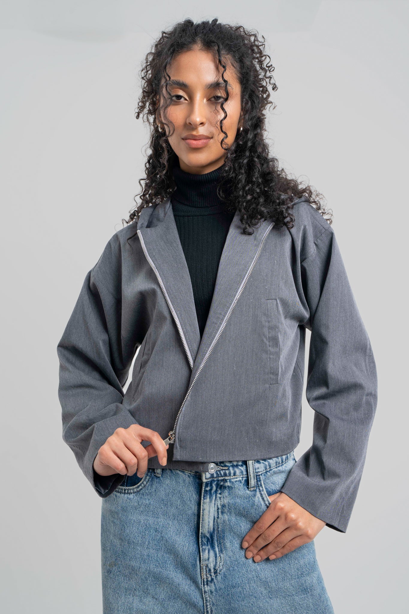 Woman in Grey // Wool Hooded Jacket
