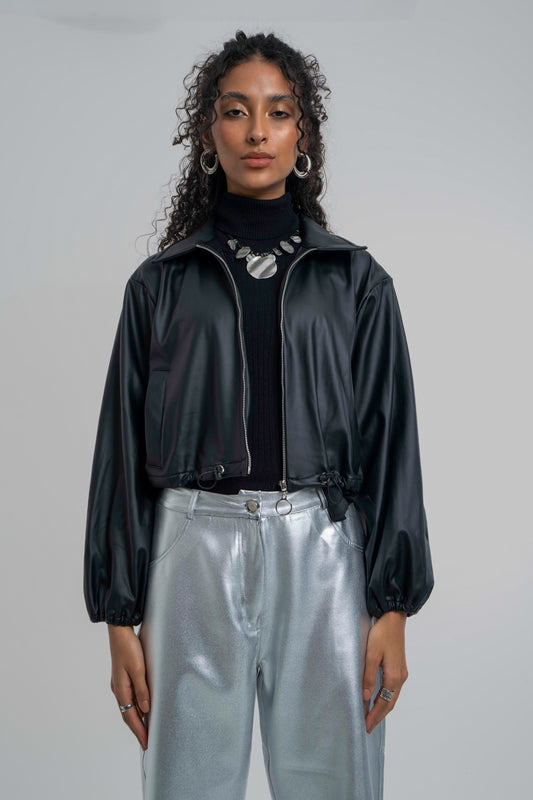 Black Leather Collared Jacket