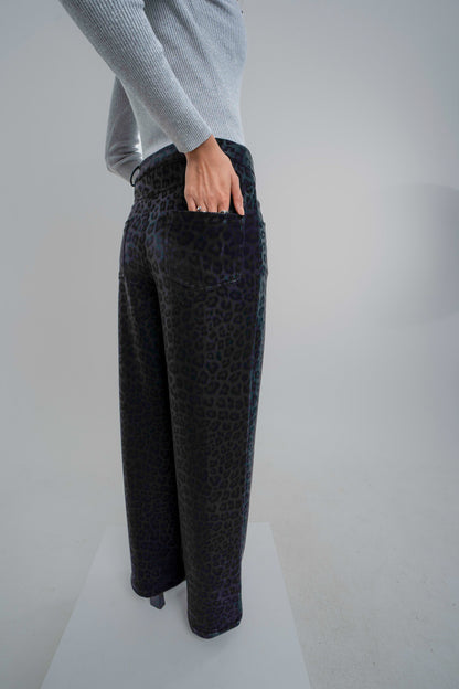 Black Cheetah Leather Pants