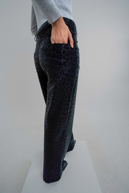 Black Cheetah Leather Pants