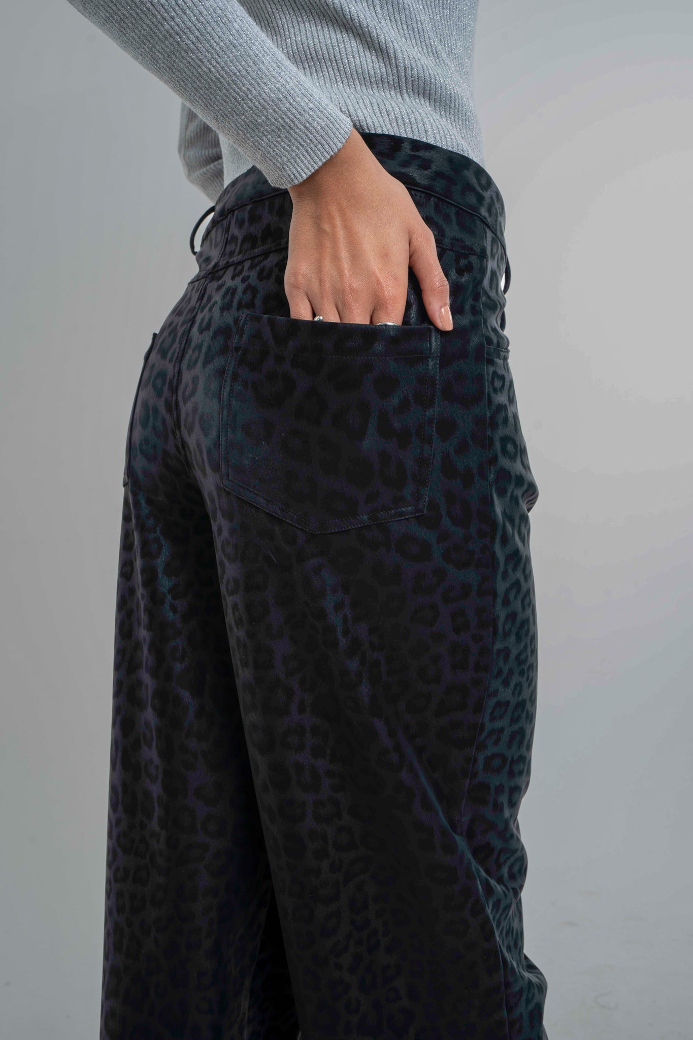 Black Cheetah Leather Pants