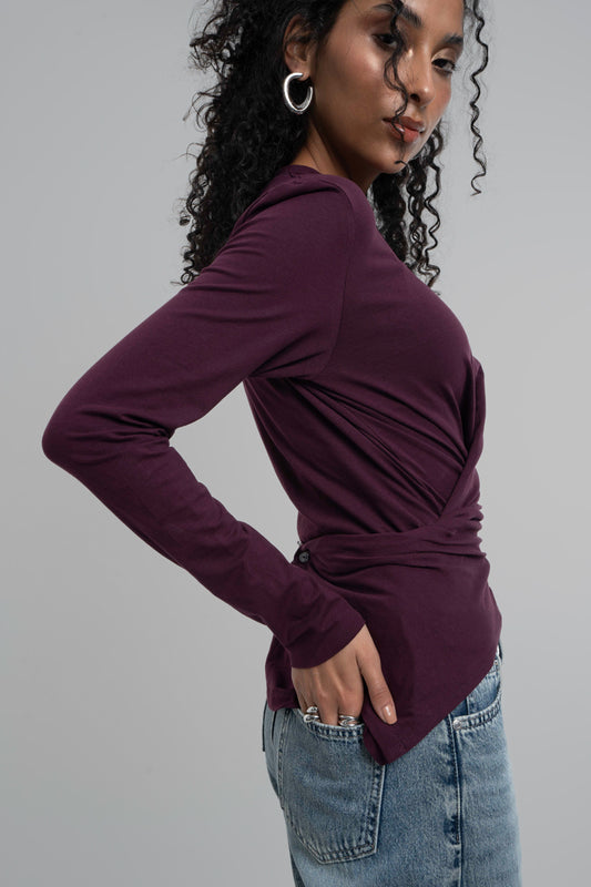 Wrap Cotton T-shirt: Burgundy