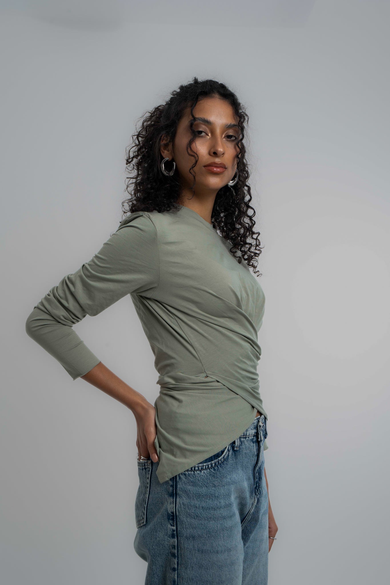 Wrap Cotton T-shirt: Dark Mint