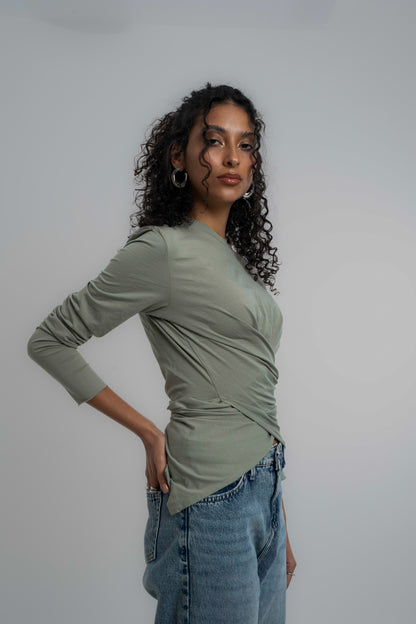 Wrap Cotton T-shirt: Dark Mint
