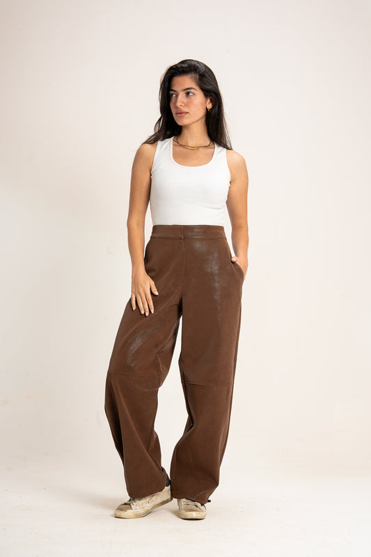 Multi-Shape Leather Trousers in Brown