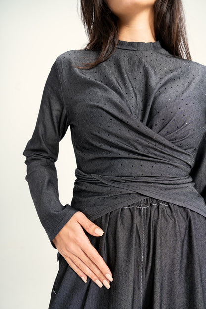 The Studded Wrap T-shirt in Light Jeans