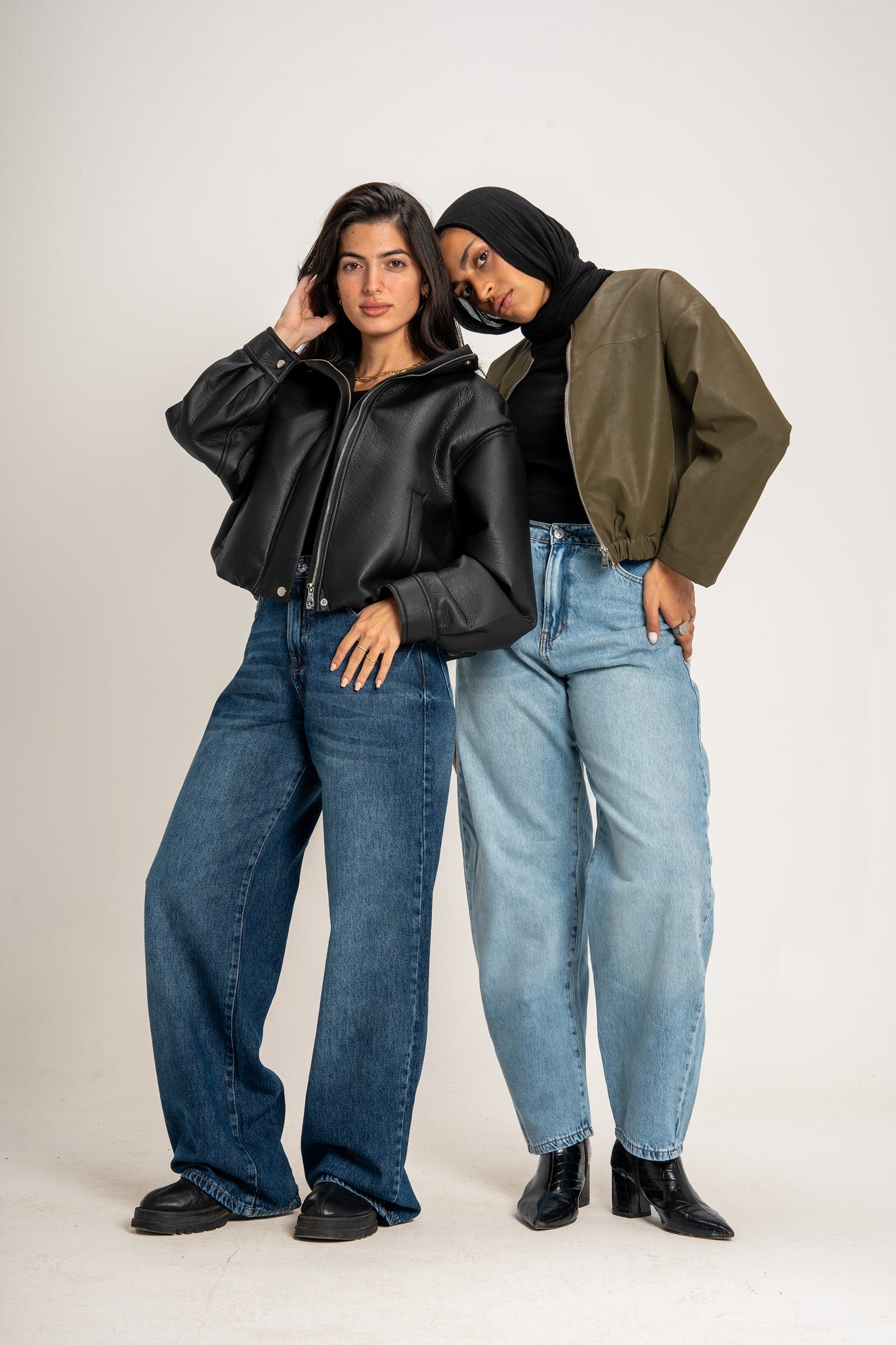 Boss-Girl Leather Jacket in Olive Green