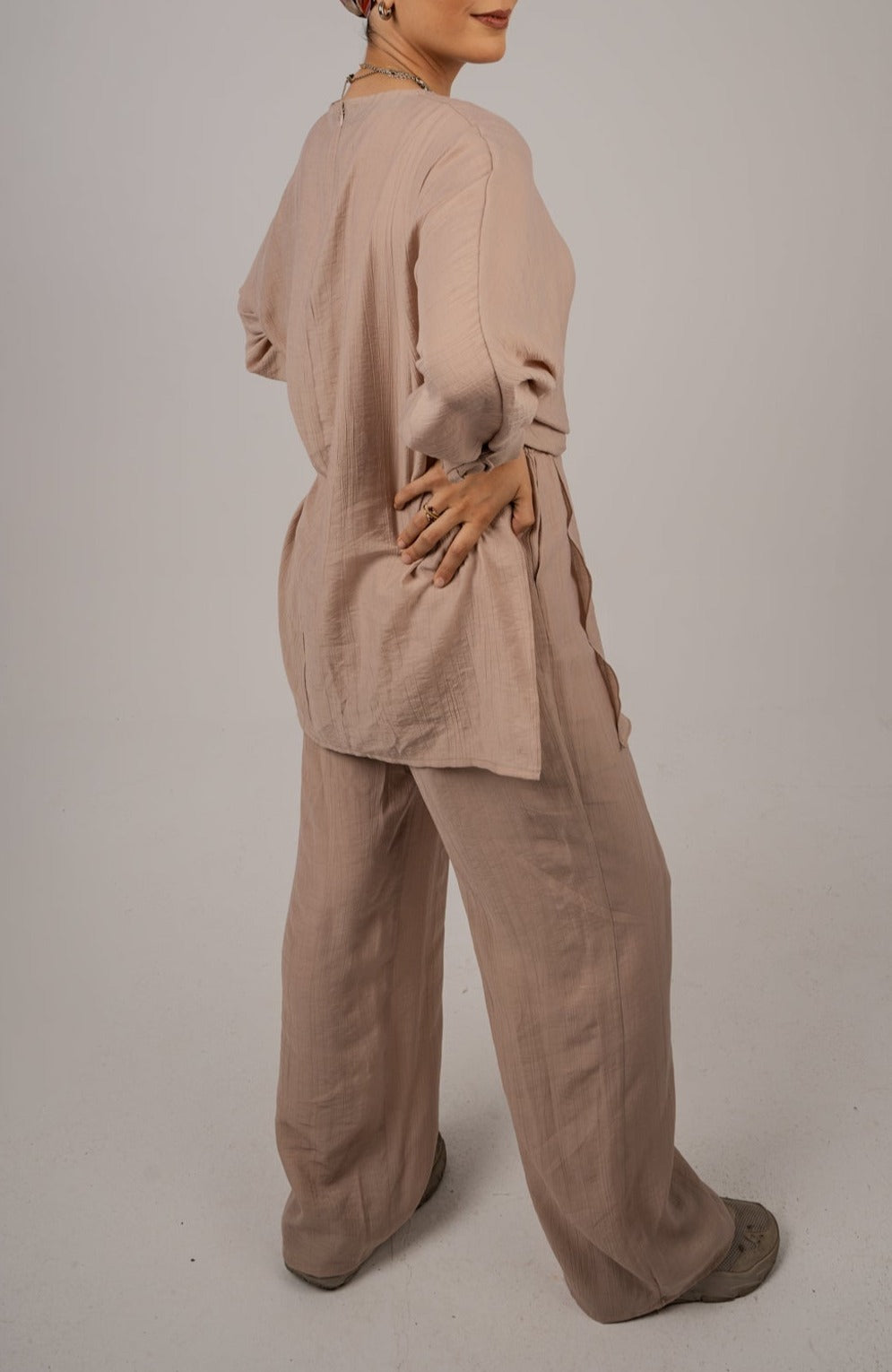Crushed Linen Pants: Beige