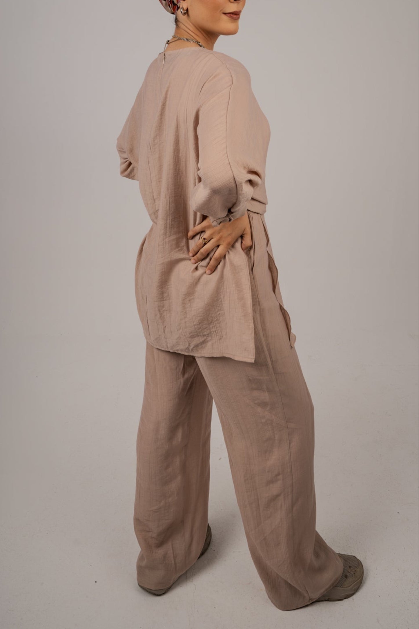 "AM to PM" Multi-Wrap Linen Top: Beige