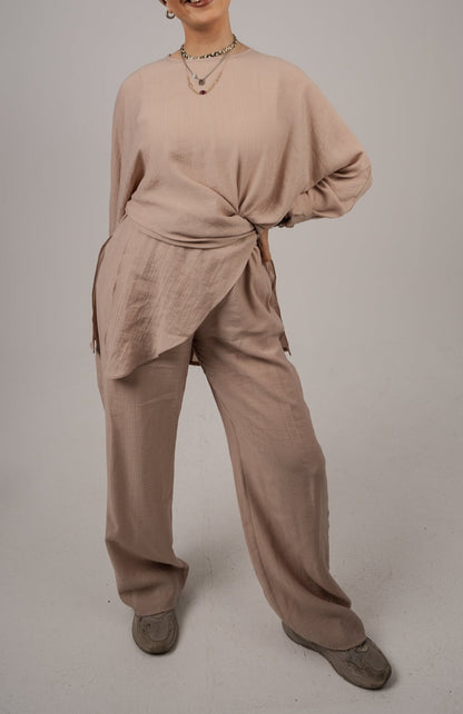 Crushed Linen Pants: Beige